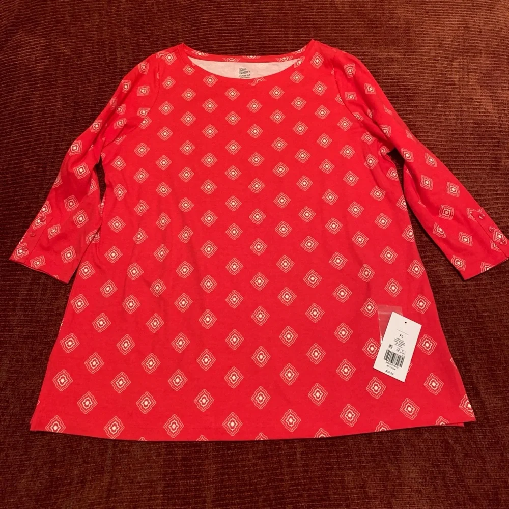 Orange Coral, 3/4-Sleeve, Long-Tail Top -- Belk - Picture 2 of 10